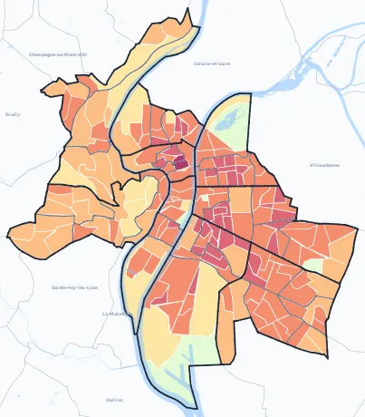 Carte de densité de population de Lyon