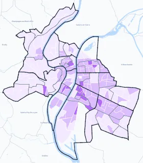 Carte de densité de population étudiante de Lyon