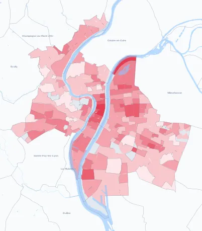 Carte de la valeur locative de référence de Lyon