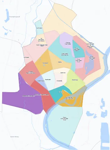 Carte des arrondissements et quartiers de Chalon-sur-Saône