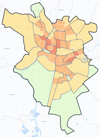 Carte de densité de population de Le Mans