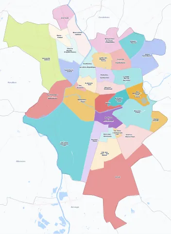 Carte des arrondissements et quartiers de Le Mans