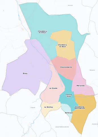 Carte des arrondissements et quartiers de Chambéry