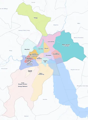 Carte des arrondissements et quartiers de Annecy
