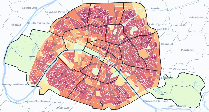 Carte de densité de population de Paris