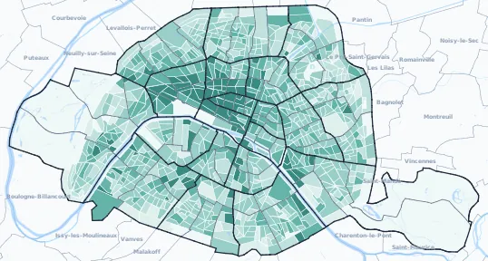Carte de densité d'emploi (répartition estimée) de Paris