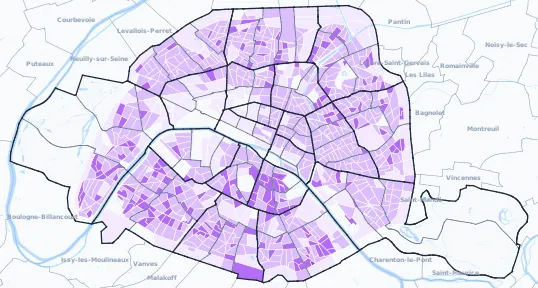 Carte de densité de population étudiante de Paris