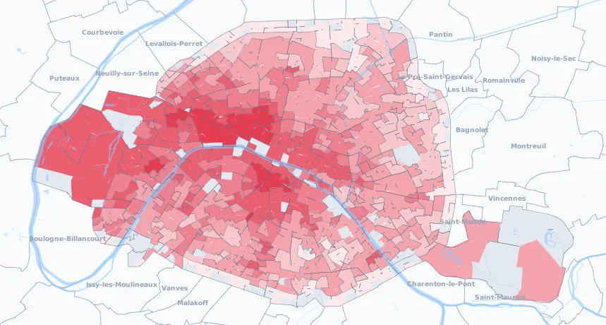 Carte de la valeur locative de référence de Paris