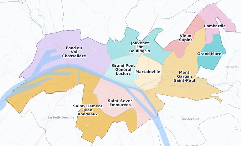 Carte des quartiers à Rouen