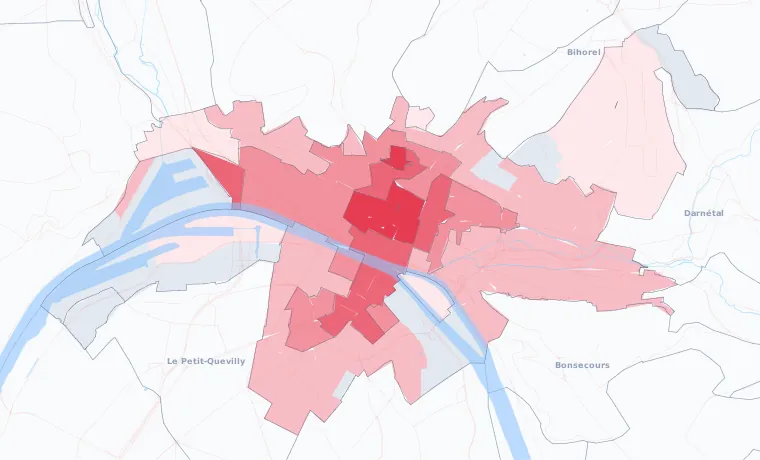 Carte de la valeur locative commerciale à Rouen