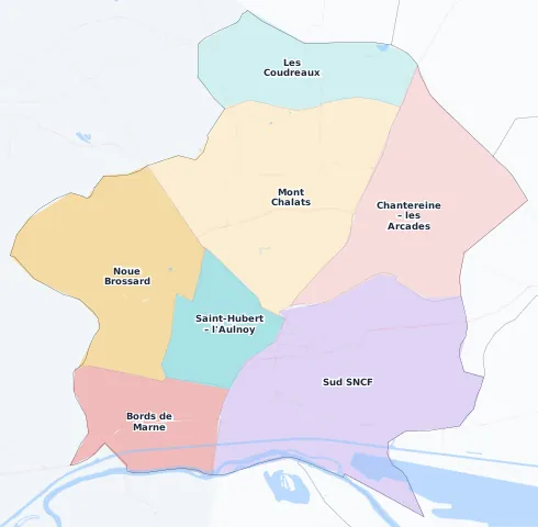 Carte des arrondissements et quartiers de Chelles