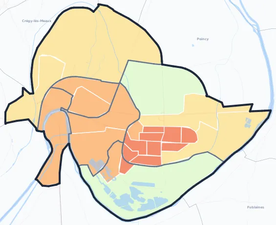 Carte de densité de population de Meaux