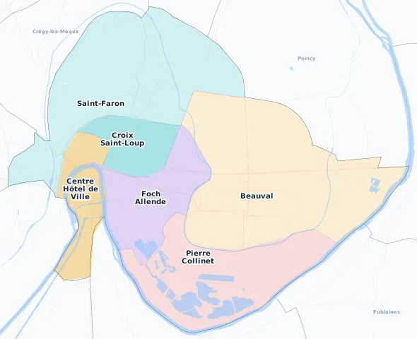 Carte des arrondissements et quartiers de Meaux