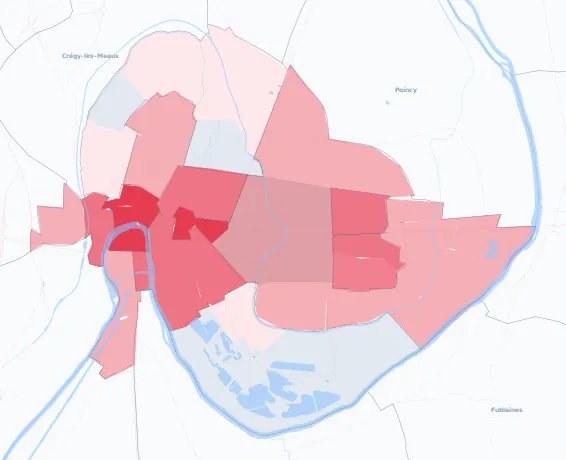 Carte de la valeur locative de référence de Meaux