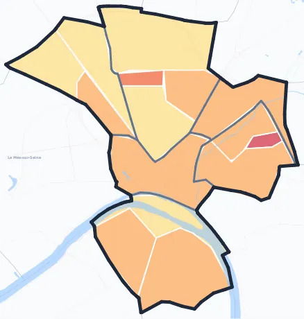 Carte de densité de population de Melun