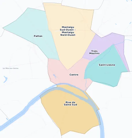 Carte des arrondissements et quartiers de Melun