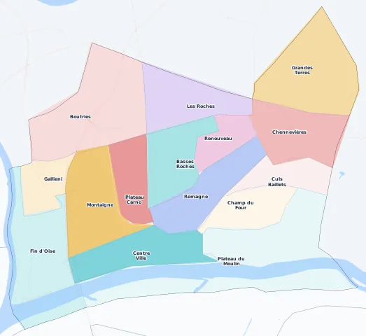 Carte des arrondissements et quartiers de Conflans-Sainte-Honorine
