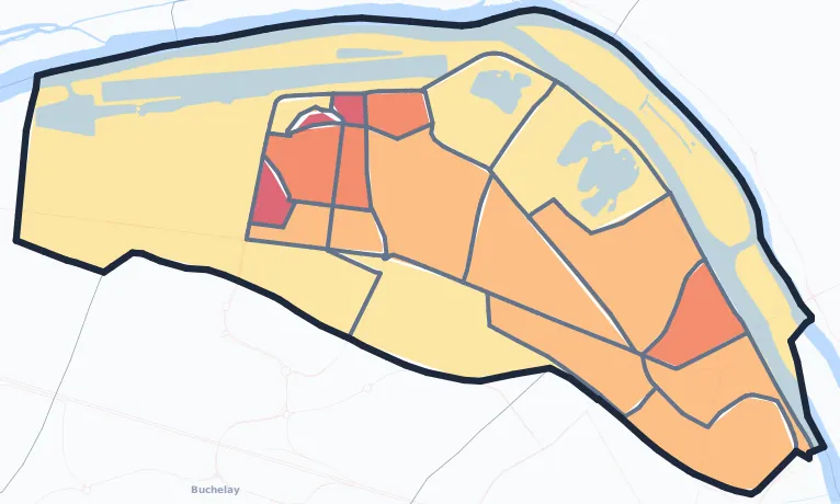 Carte de densité de population de Mantes-la-Jolie