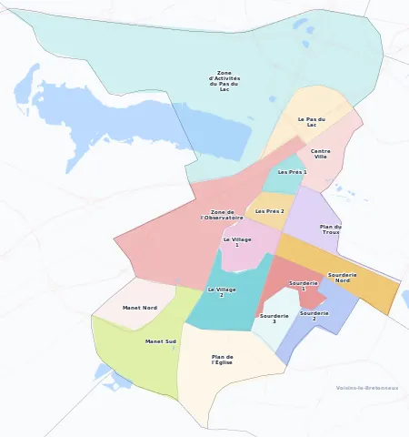 Carte des arrondissements et quartiers de Montigny-le-Bretonneux