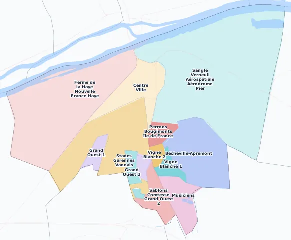Carte des arrondissements et quartiers de Les Mureaux