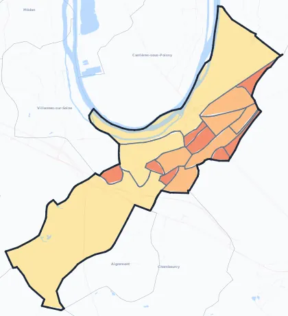 Carte de densité de population de Poissy