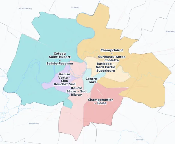 Carte des arrondissements et quartiers de Niort