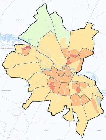 Carte de densité de population de Amiens