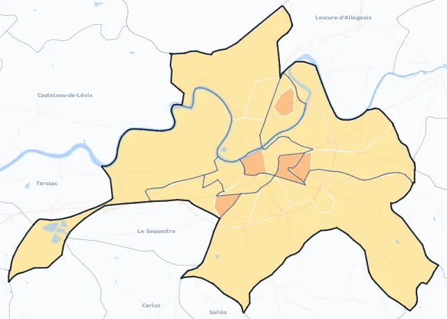 Carte de densité de population de Albi