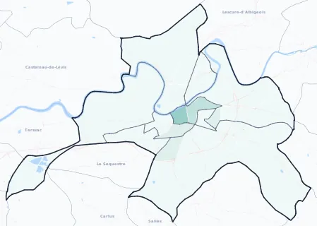 Carte de densité d'emplois salariés estimés de Albi
