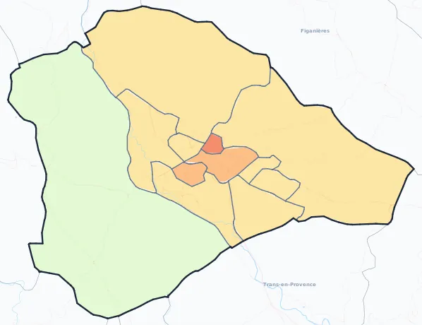 Carte de densité de population de Draguignan