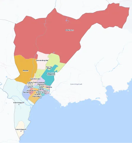 Carte des arrondissements et quartiers de Fréjus
