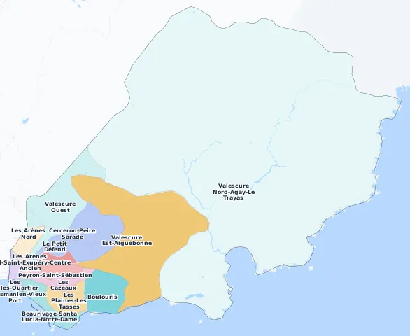 Carte des arrondissements et quartiers de Saint-Raphaël