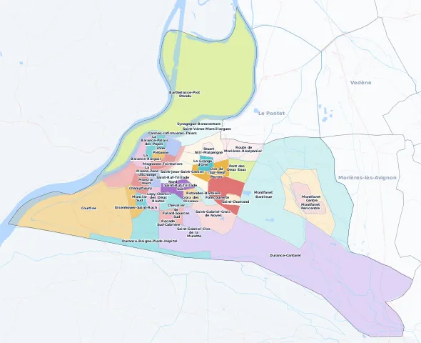 Carte des arrondissements et quartiers de Avignon