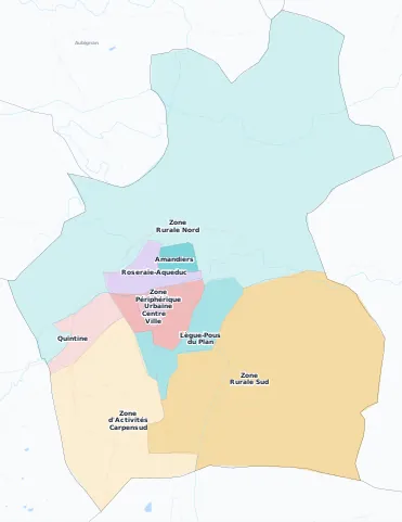 Carte des arrondissements et quartiers de Carpentras