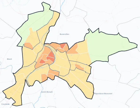 Carte de densité de population de Poitiers
