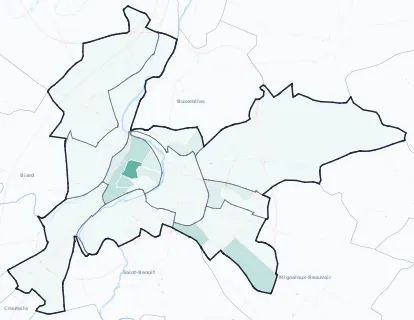 Carte de densité d'emplois salariés estimés de Poitiers