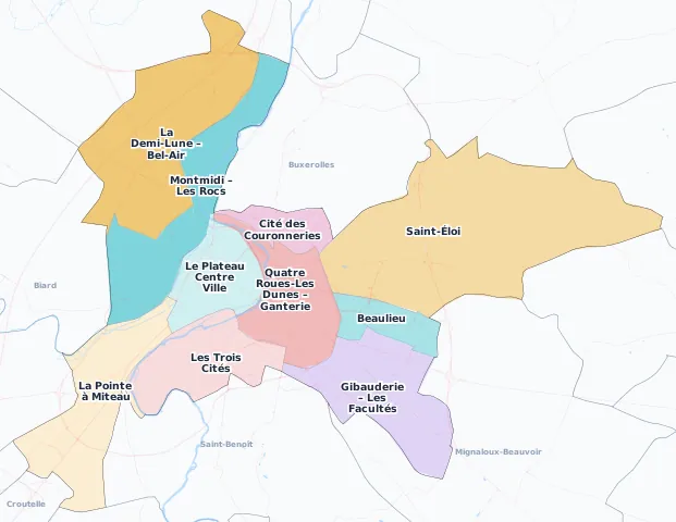 Carte des arrondissements et quartiers de Poitiers