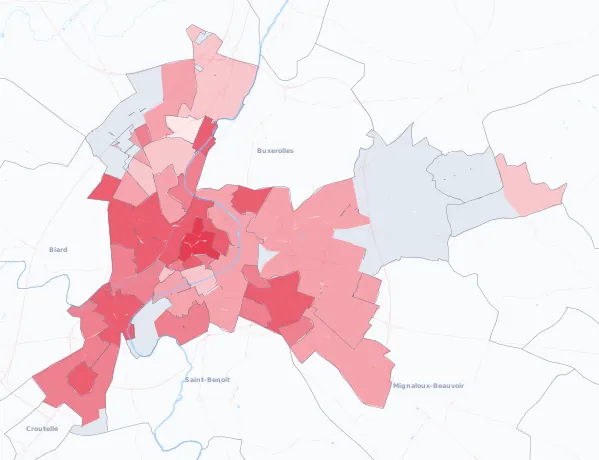 Carte de la valeur locative de référence de Poitiers