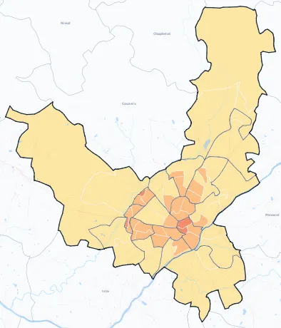 Carte de densité de population de Limoges