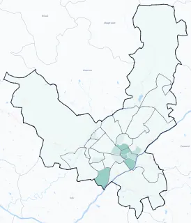 Carte de densité d'emploi (répartition estimée) de Limoges
