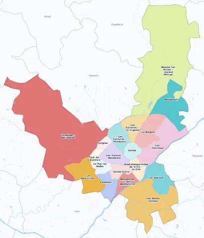 Carte des arrondissements et quartiers de Limoges