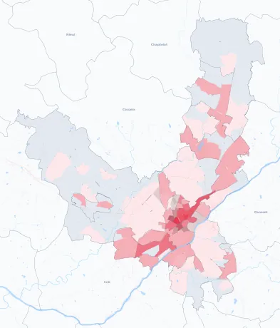Carte de la valeur locative de référence de Limoges