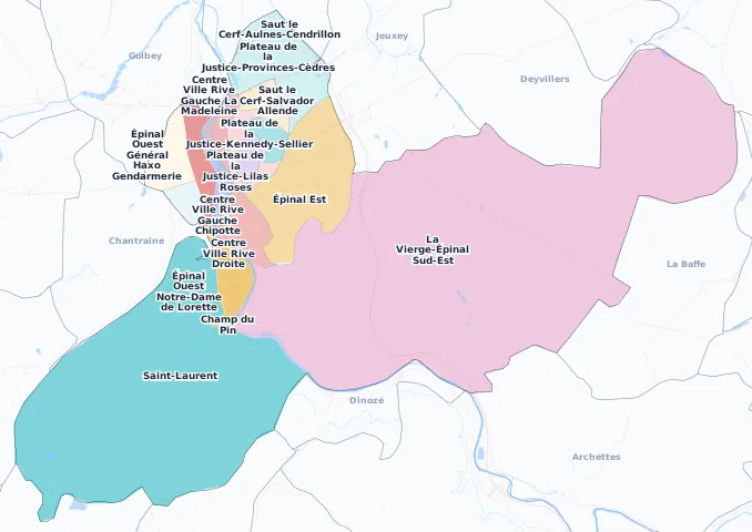 Carte des arrondissements et quartiers de Épinal