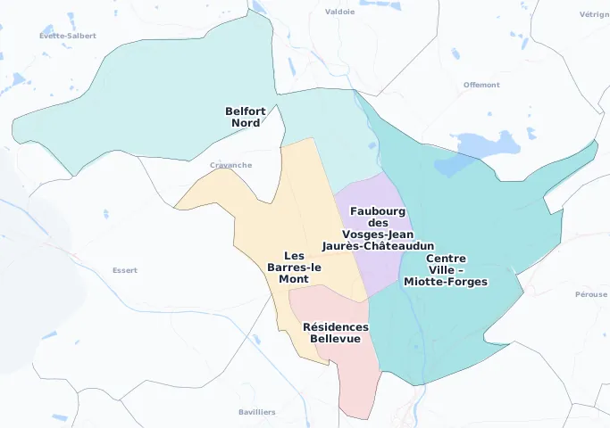 Carte des arrondissements et quartiers de Belfort