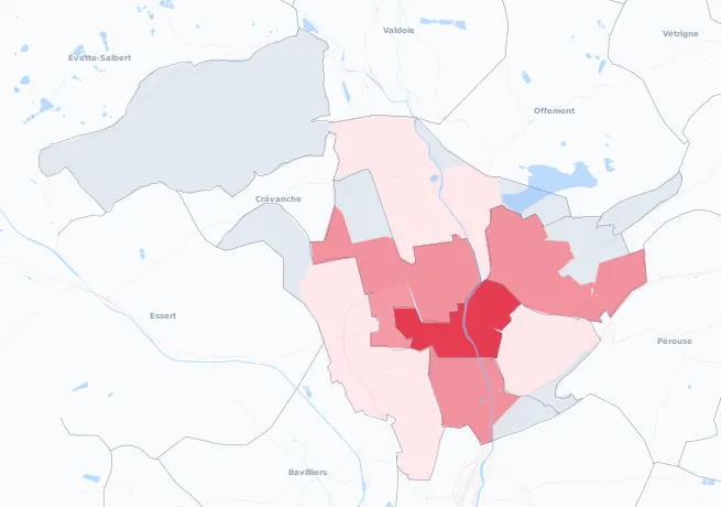 Carte de la valeur locative de référence de Belfort