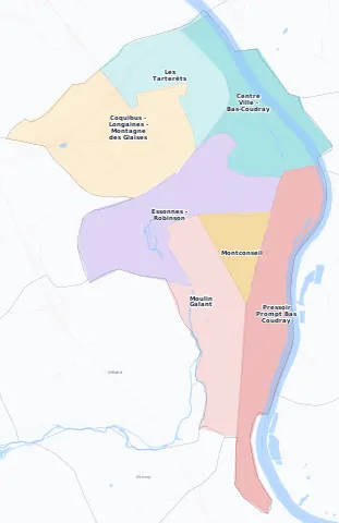 Carte des arrondissements et quartiers de Corbeil-Essonnes