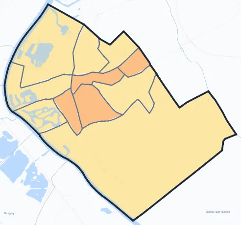 Carte de densité de population de Draveil