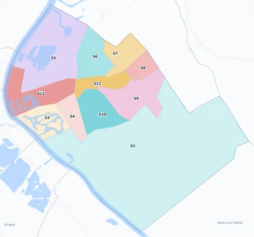 Carte des arrondissements et quartiers de Draveil