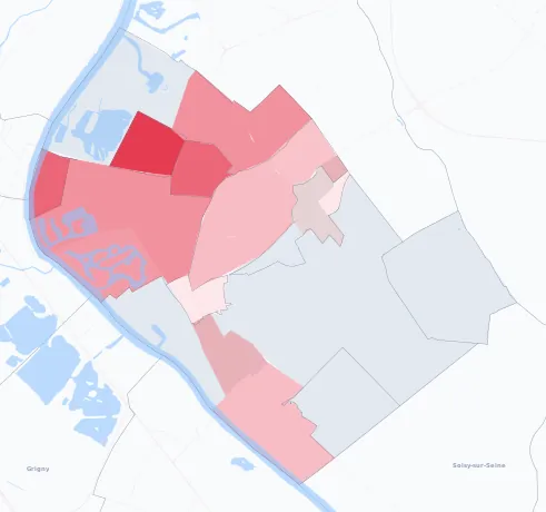 Carte de la valeur locative de référence de Draveil