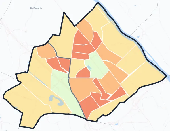 Carte de densité de population de Évry-Courcouronnes